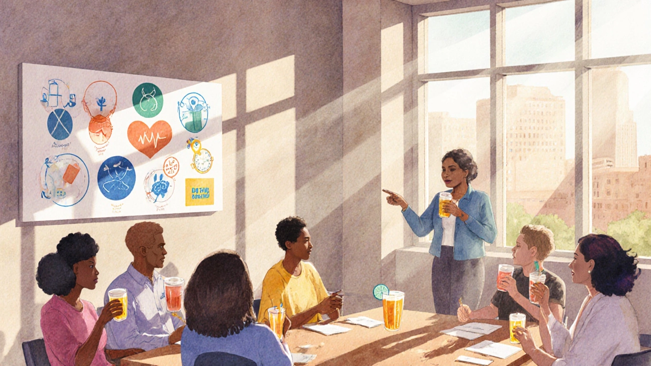 Community workshop in Milwaukee showing people with low‑alcohol drinks.