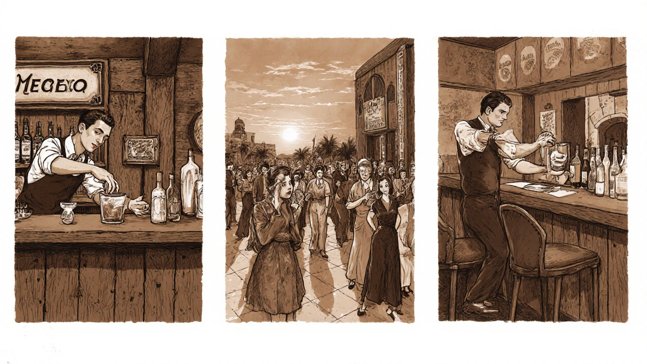 Illustrated triptych showing three possible origins of the Margarita.