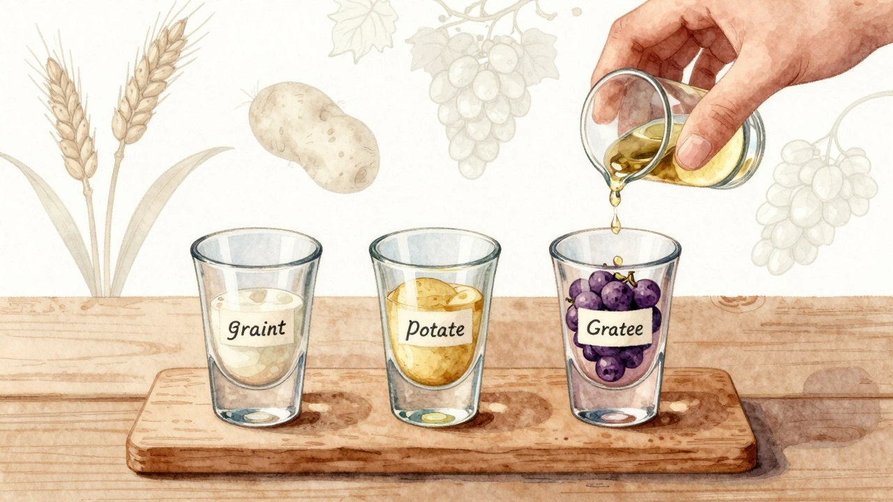 Watercolor-style tasting session with three vodka shot glasses and botanical outlines in the background.