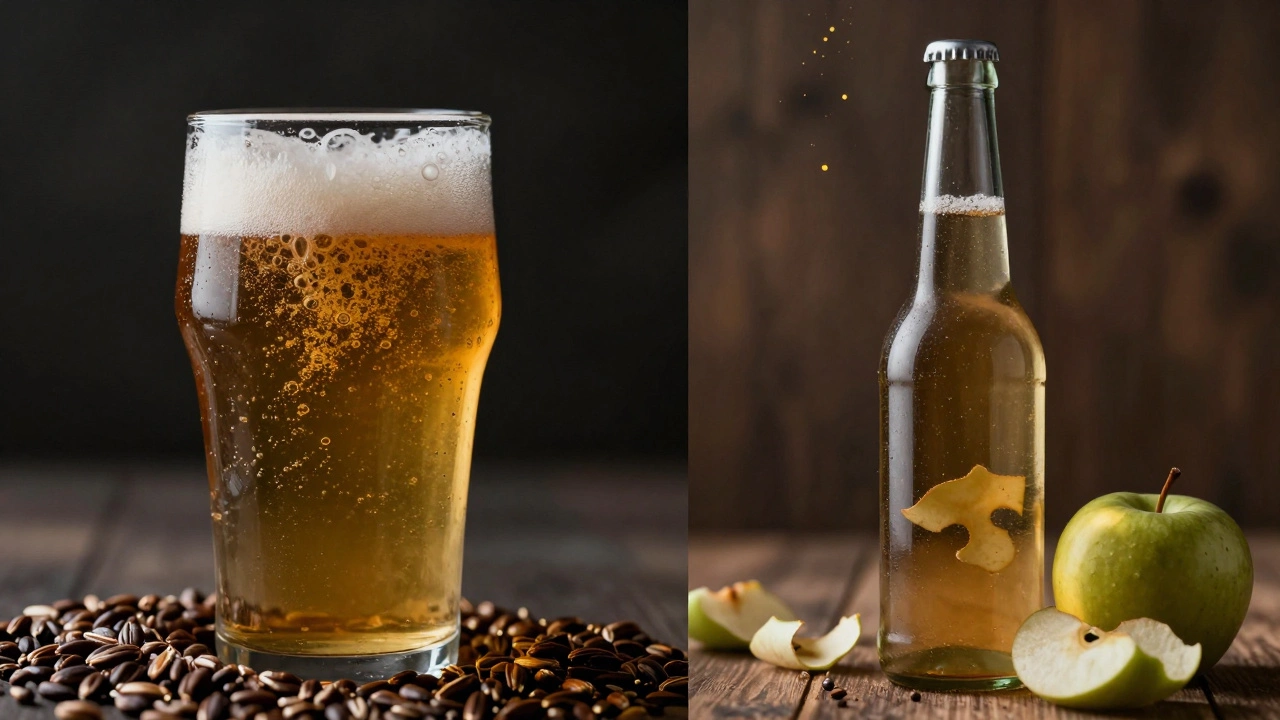 Contrasting beer and dry cider, showing how different alcohols affect gut health.