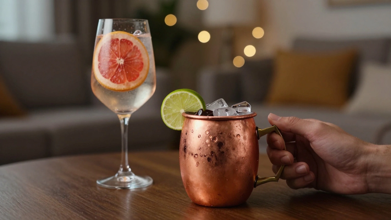 Refreshing spritz drink with lime and ice in a glass