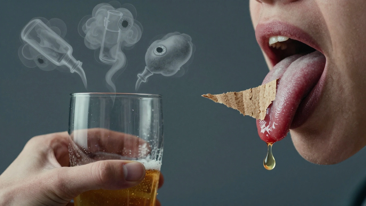 Conceptual art depicting bad beer smells like vinegar and tastes like cardboard