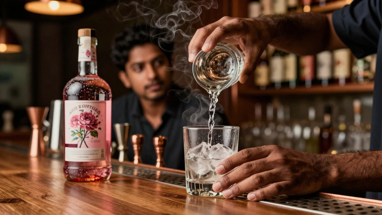 Bartender pouring mezcal while gin bottle sits ignored