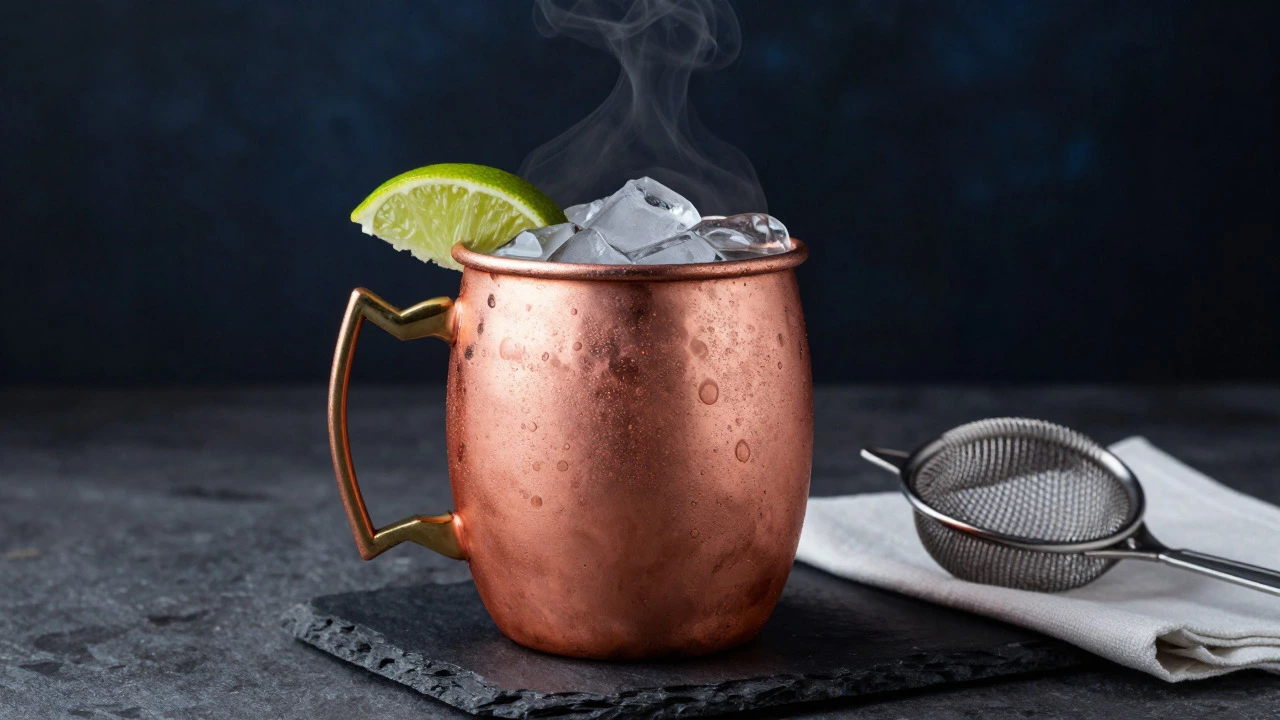 Moscow Mule in a copper mug with lime garnish
