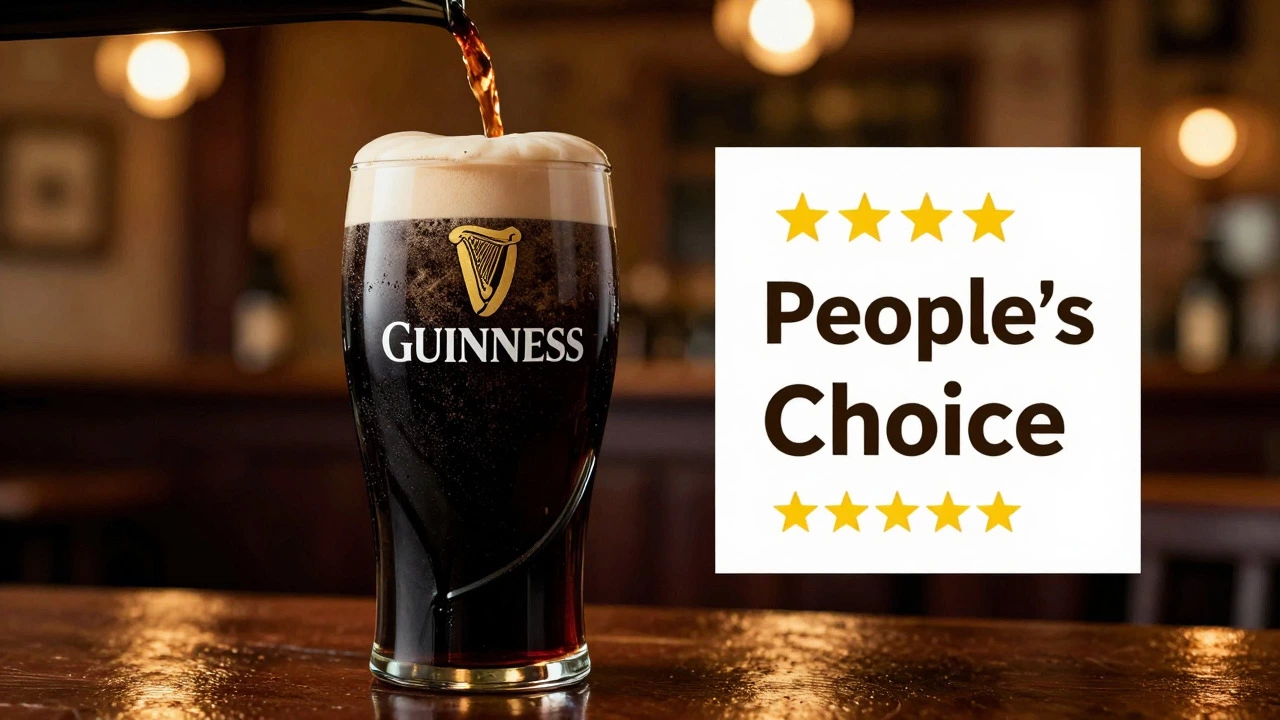 Pouring dark Guinness stout into a glass in a cozy pub setting
