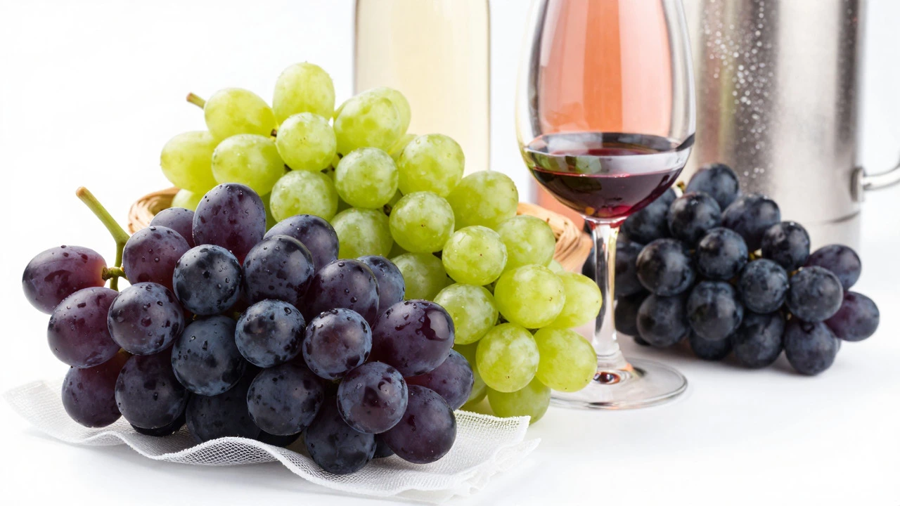 Grapes and pressing tools illustrating wine production methods