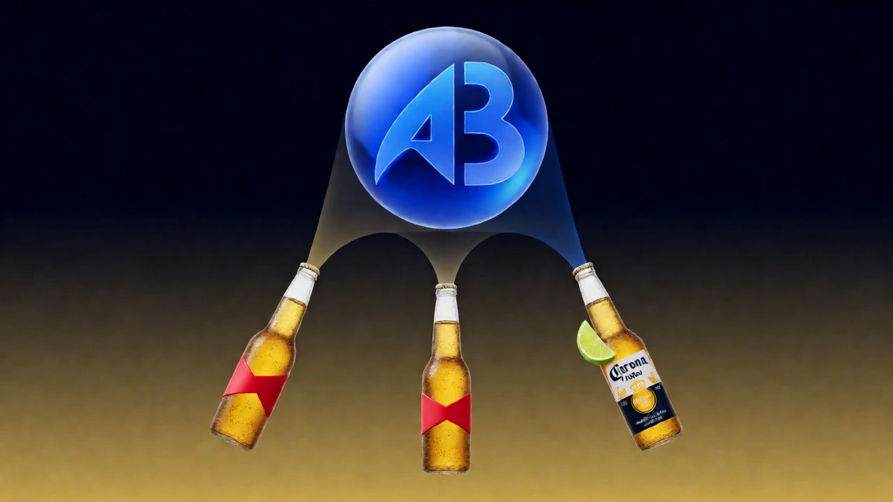 Conceptual diagram showing AB InBev as parent company to sibling beer brands